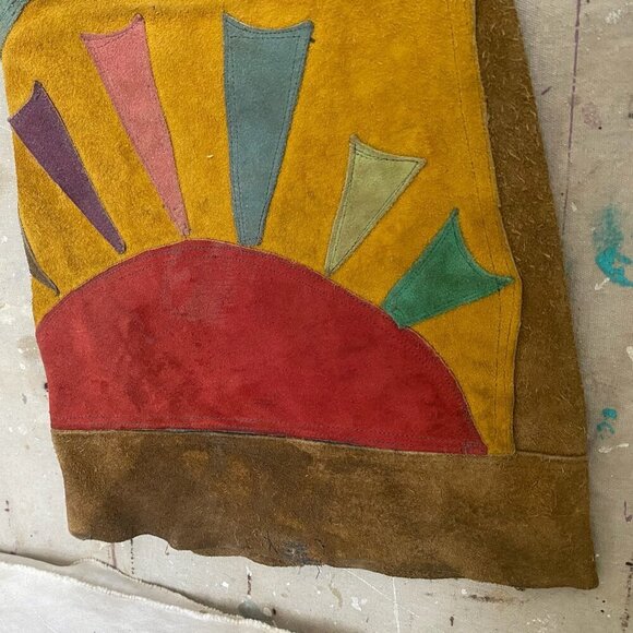 Vintage 70s Suede Patchwork Groovy Jeans Men's 28 - Disco Flare Handmade OOAK - Picture 4 of 15